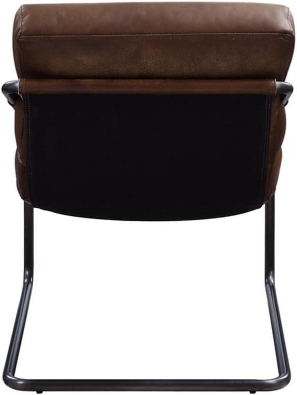 ACME Dolgren Leather Upholstered Accent Chair in Sahara and Matt Iron