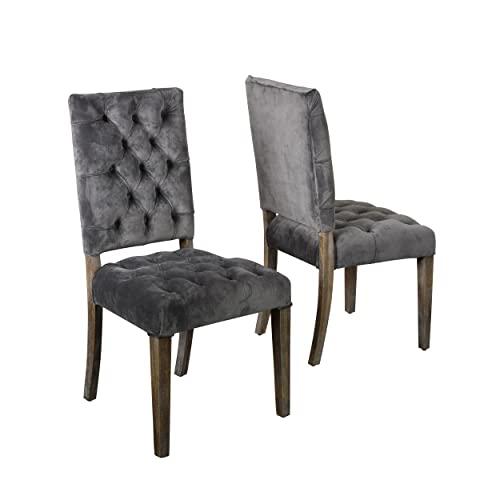 Set of 2 Saltillo New Velvet Dining Chair Charcoal - Christopher Knight Home: Upholstered, Button Tufted