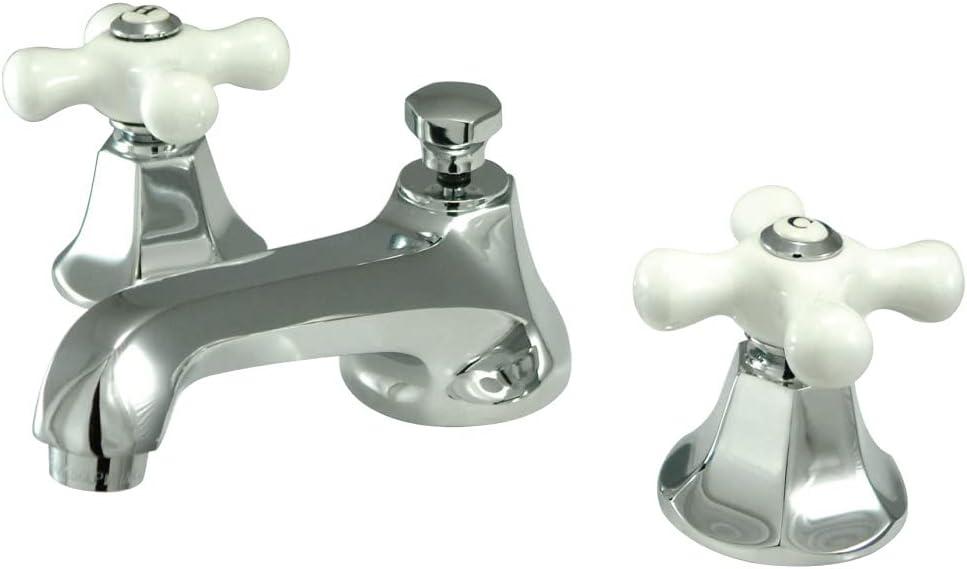 Kingston Brass Metropolitan Two-Handle 3-Hole Deck Mount Widespread Bathroom Faucet with Brass Pop-Up Drain