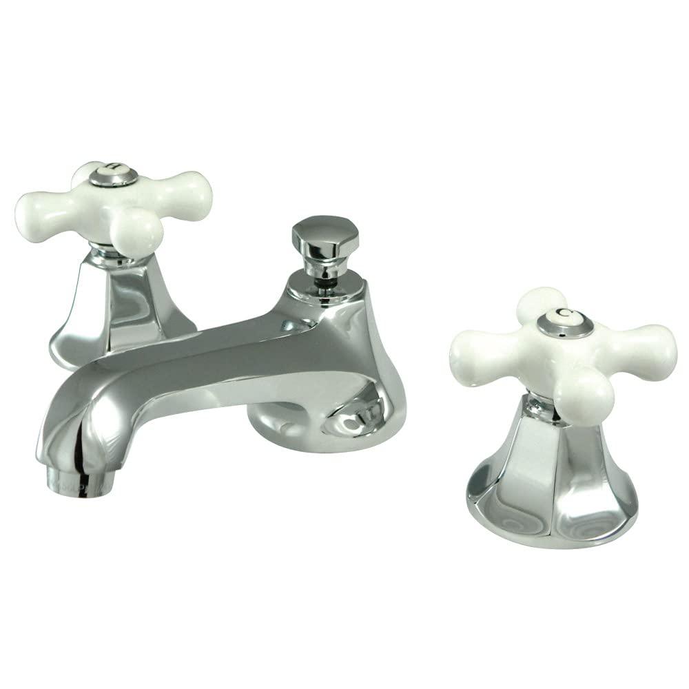 Kingston Brass Metropolitan Two-Handle 3-Hole Deck Mount Widespread Bathroom Faucet with Brass Pop-Up Drain