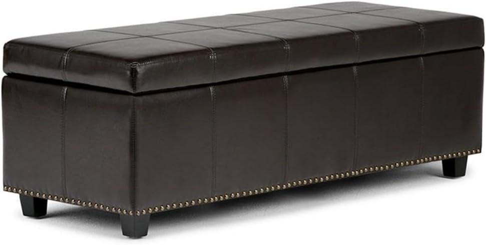 Simpli Home Kingsley 48"W Upholstered Storage Ottoman with Lift-Top Lid, Nailhead Trim, and Stitching Detail