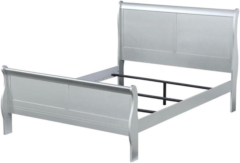 Full Louis Philippe Bed Platinum - Acme Furniture: Classic Sleigh, Pine Wood Frame, Box Spring Required