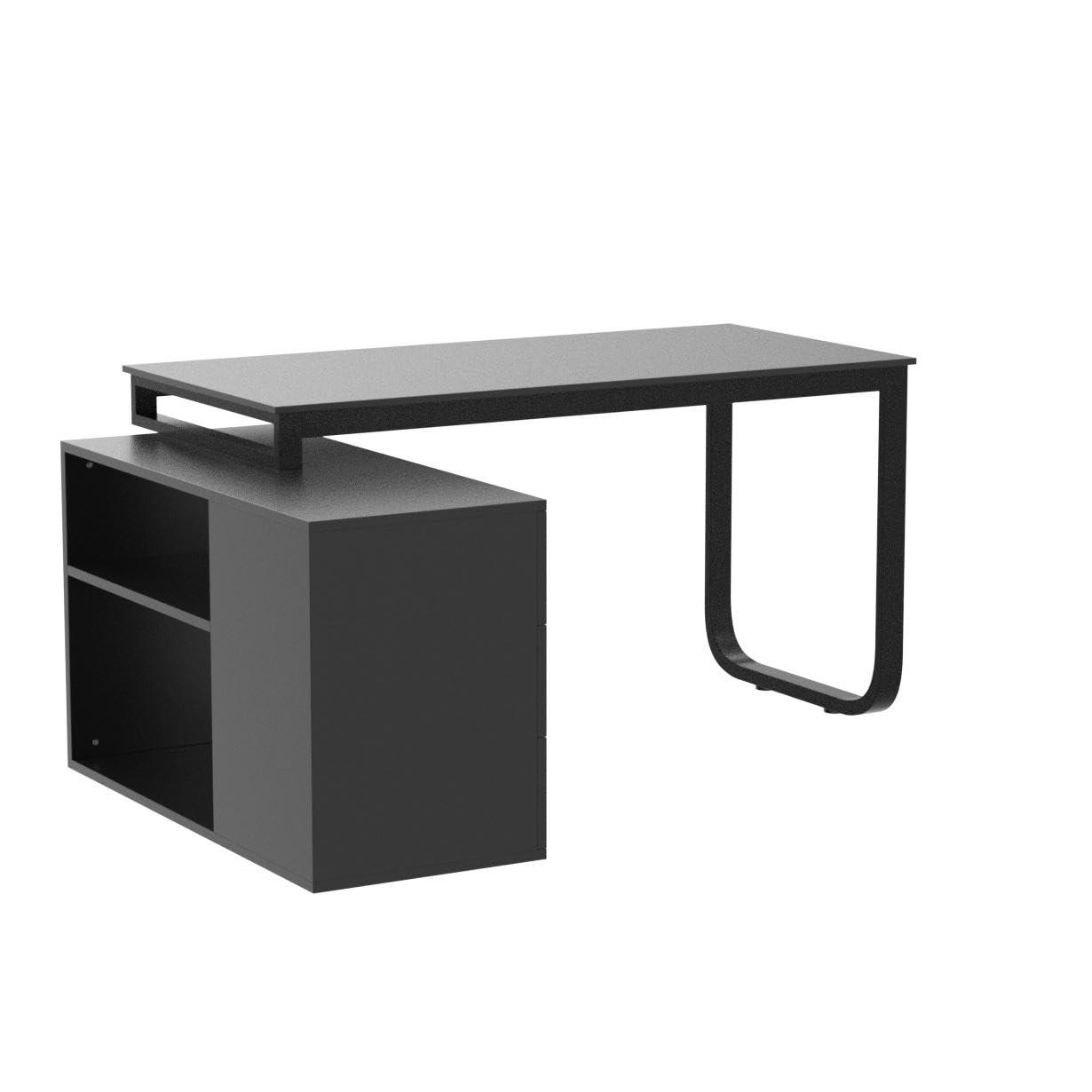 KULAGAGA L Shaped Computer Desk Corner Writing Workstation Table with Cabinet Drawer Storage for Home Office Study, Black