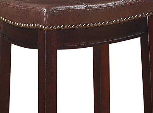 Linon Claridge Backless Wood Bar Stool, 32" Seat Height, Dark Brown Finish with Brown Faux Leather Fabric