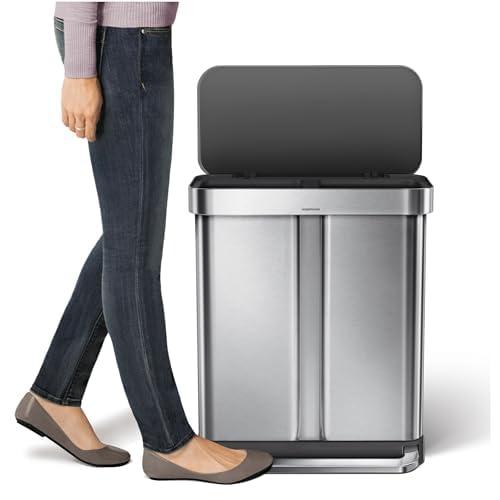 Simplehuman 58L / 15.3 Gallon Hands-Free Dual Compartment Recycling Kitchen Step Trash Can with Lid