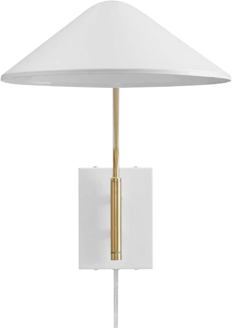 Elegant Mid-Century 34" White and Satin Brass Swing Arm Wall Sconce