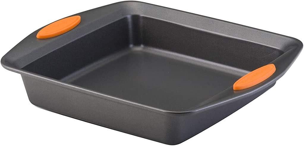 Rachael Ray Yum-o! Nonstick Bakeware 9-Inch Oven Lovin’ Square Baking Pan, Gray with Orange Handles