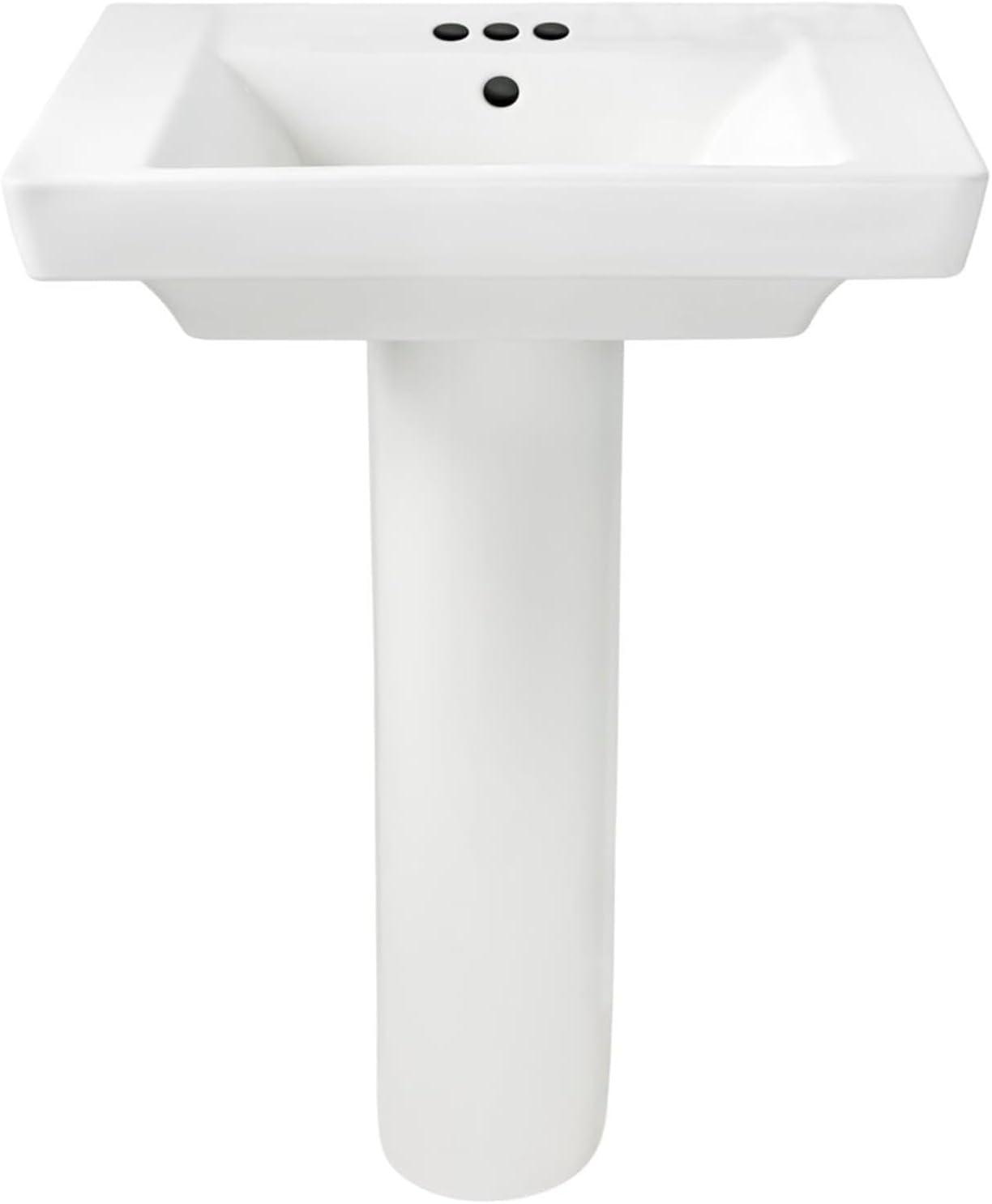 White Rectangular Ceramic Pedestal Sink with Overflow