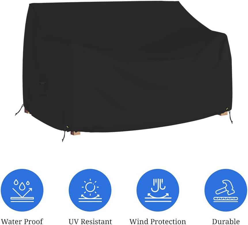 Black Waterproof PVC Outdoor Loveseat Sofa Cover with Drawstring