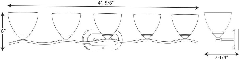 Progress Lighting Laird 5-Light Bath Vanity, Brushed Nickel, Glass Shades, Up/Down Mounting, Damp Rated