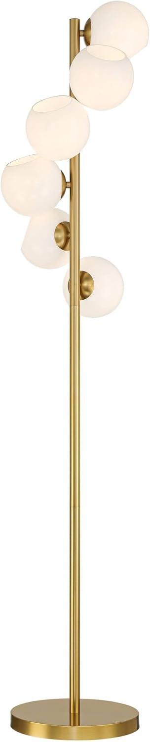 Possini Euro Design Astria Mid Century Modern 67" Tall Standing Floor Lamp Skinny Tree 6-Light Foot Switch Warm Gold Metal Living Room Bedroom House