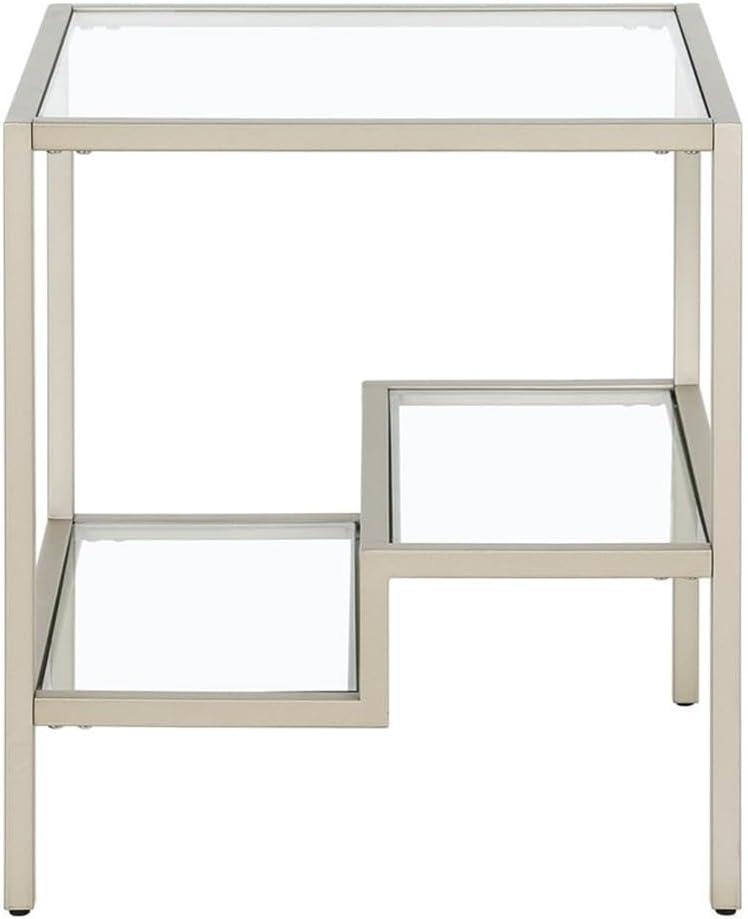 Evelyn&Zoe Lovett 20" Wide Square Side Table, Satin Nickel