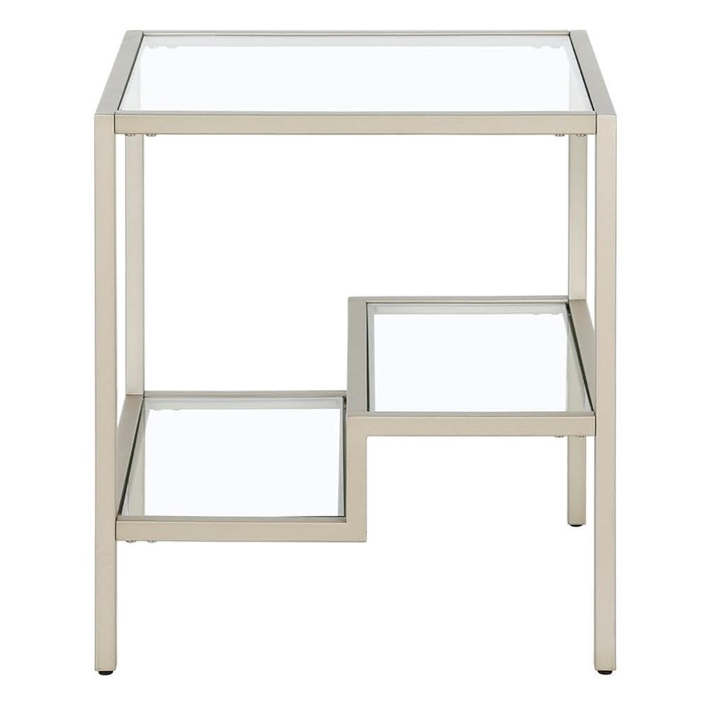 Evelyn&Zoe Lovett 20" Wide Square Side Table, Satin Nickel