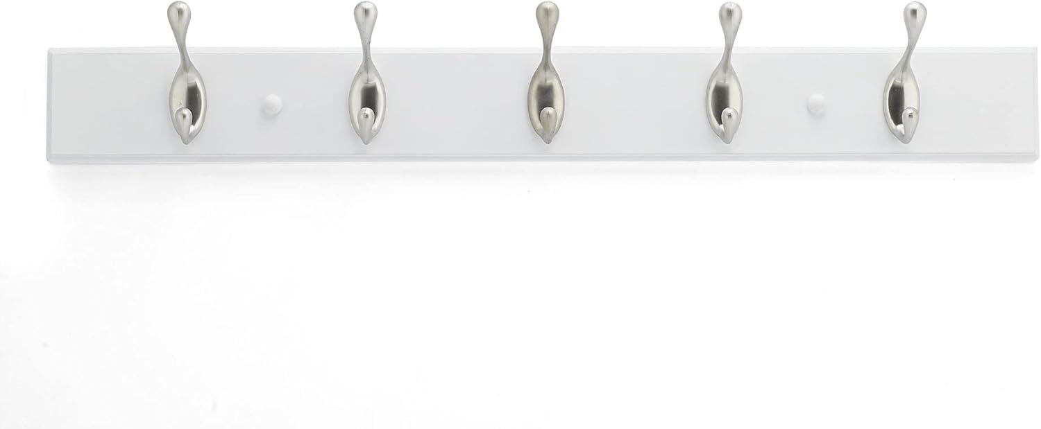 Brushed Nickel and White 24" 5-Hook Wall Rack