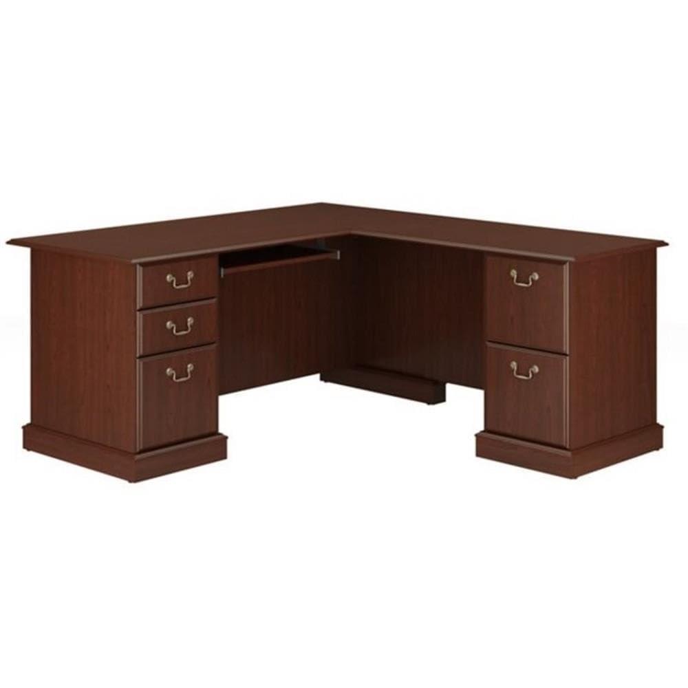 Bush Furniture Saratoga L Shaped Computer Desk with Drawers and Storage | Large Corner Office Table for Workspace, 66W, Harvest Cherry