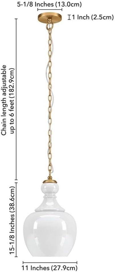Evelyn&Zoe 11" Brushed Brass Finish Metal/Glass Pendant