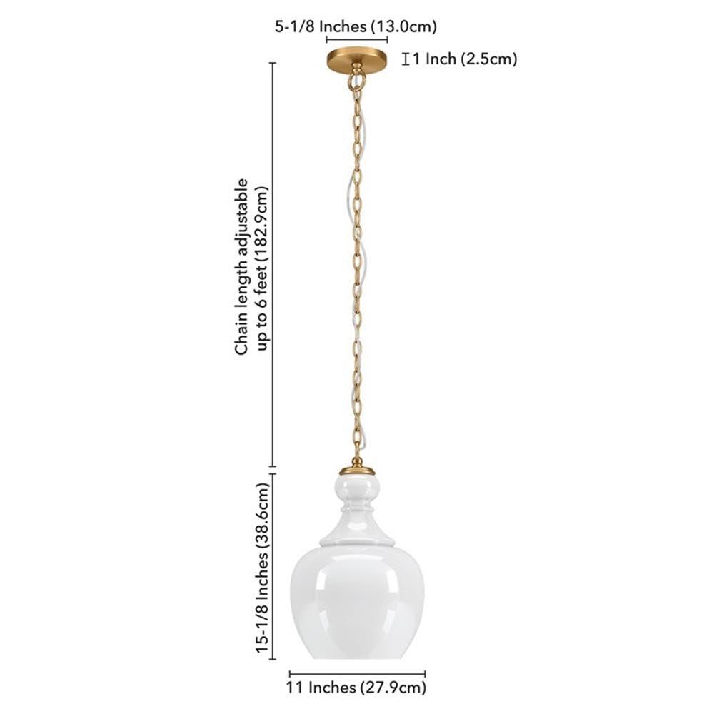 Evelyn&Zoe 11" Brushed Brass Finish Metal/Glass Pendant