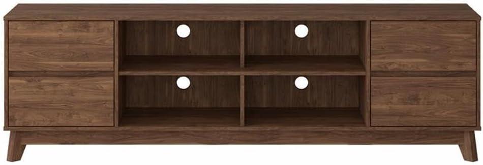 Hollywood Wood Grain TV Stand for TVs up to 85" with Drawers Brown - CorLiving: Mid-Century Modern Media Console