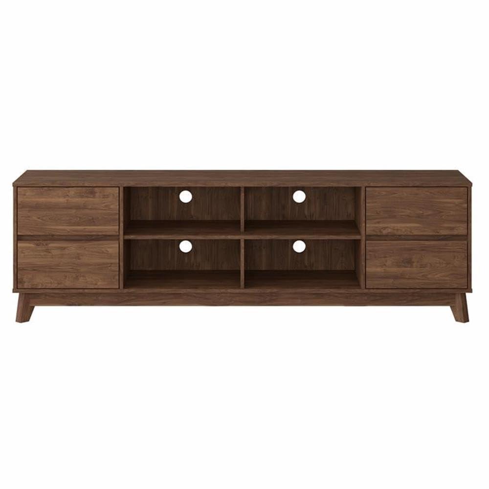 Hollywood Wood Grain TV Stand for TVs up to 85" with Drawers Brown - CorLiving: Mid-Century Modern Media Console