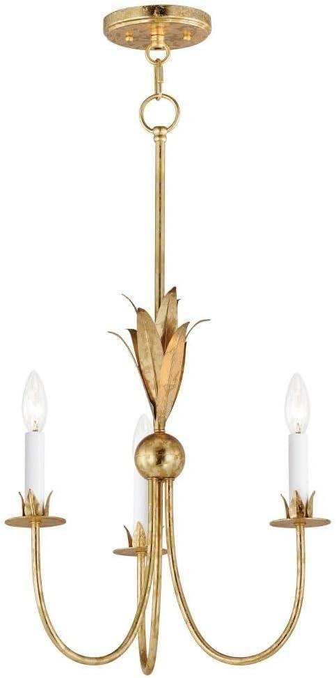 Gold Leaf 3-Light Candle Chandelier with Off-White Covers