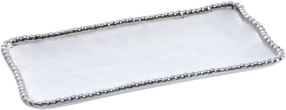 White Porcelain Rectangular Tray with Silver Beaded Rim