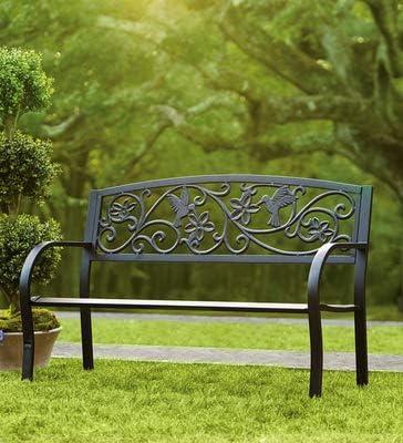 Evergreen Hummingbird Metal Garden Bench - Black