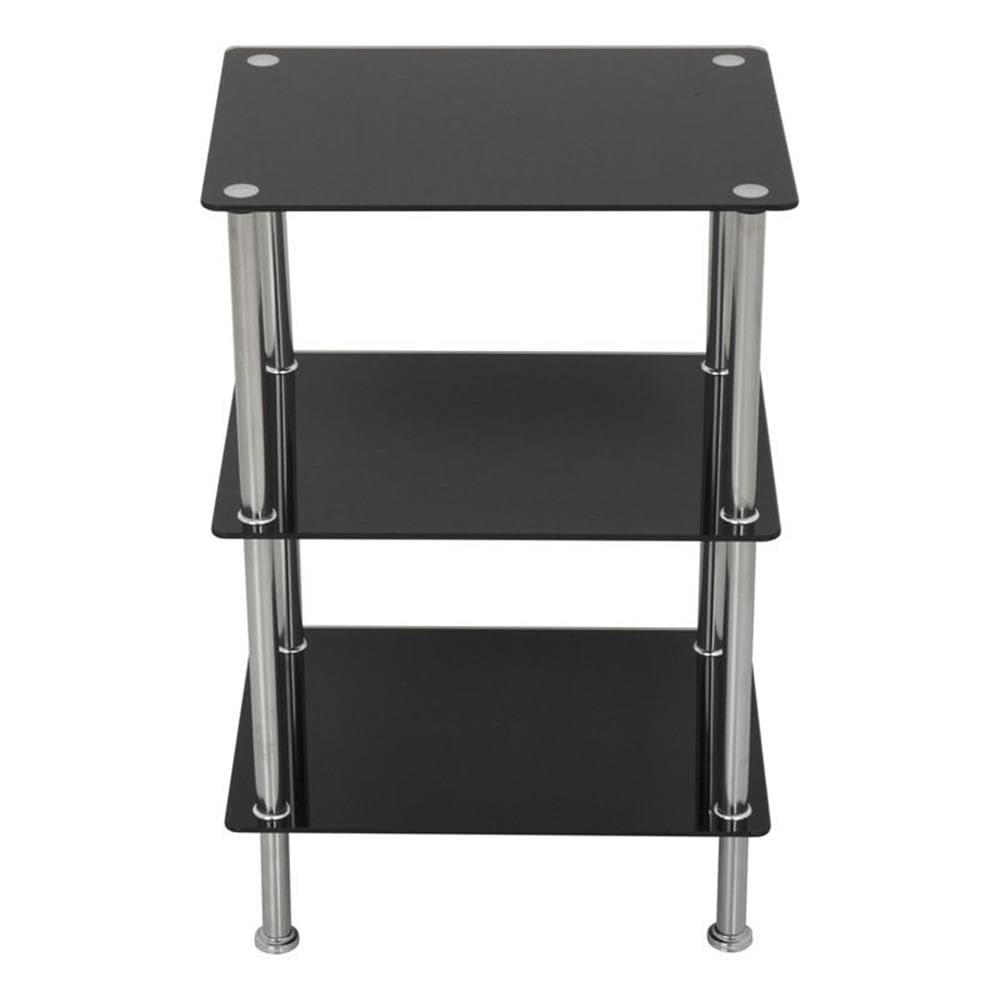 AVF Transitional Steel and Glass Small 3-Tier Shelving Unit in Black/Chrome