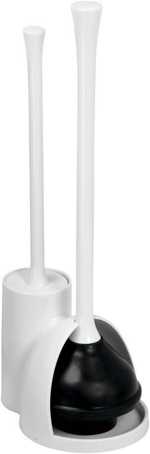 iDesign White Plastic Toilet Bowl Brush and Plunger Set