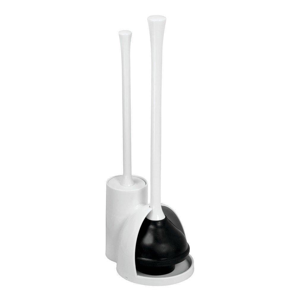InterDesign Una Slim Toilet Bowl Brush and Plunger Set for Bathroom Storage, White