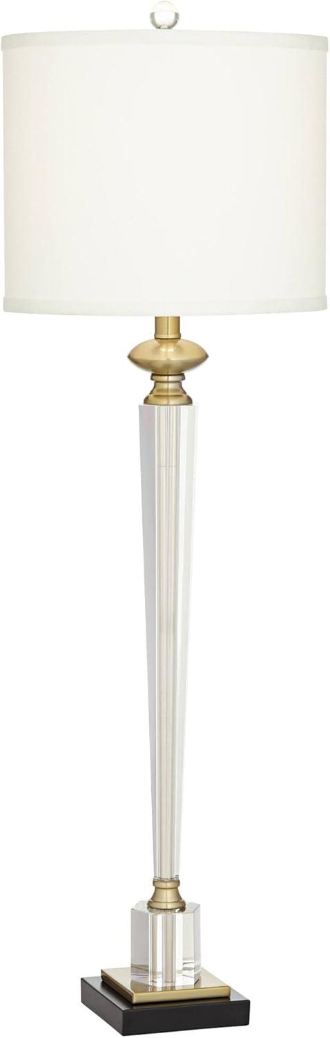 Vienna Full Spectrum Lana Modern Table Lamp 38 1/2" Tall Clear Crystal Glass Column White Drum Shade for Bedroom Living Room Bedside Nightstand Office