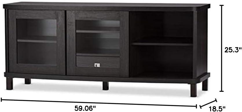 Walda Wood Cabinet with 2 Sliding Doors and 1 Drawer TV Stand for TVs up to 60" Dark Brown/Gray - Baxton Studio