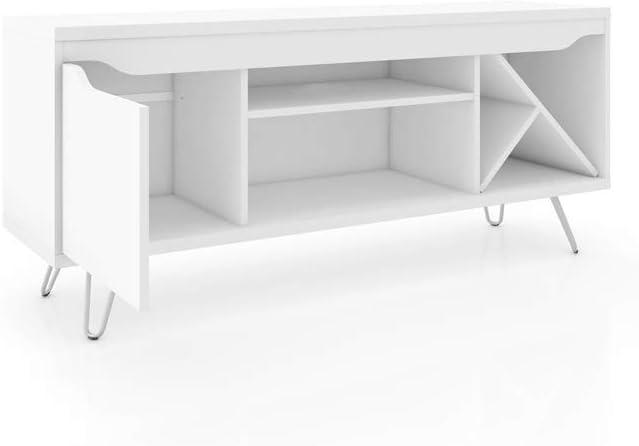 Manhattan Comfort 216BMC6 Baxter Mid-Century- Modern TV Stand with Wine Rack in White, 23.03 x 53.54 x 14.17 in.