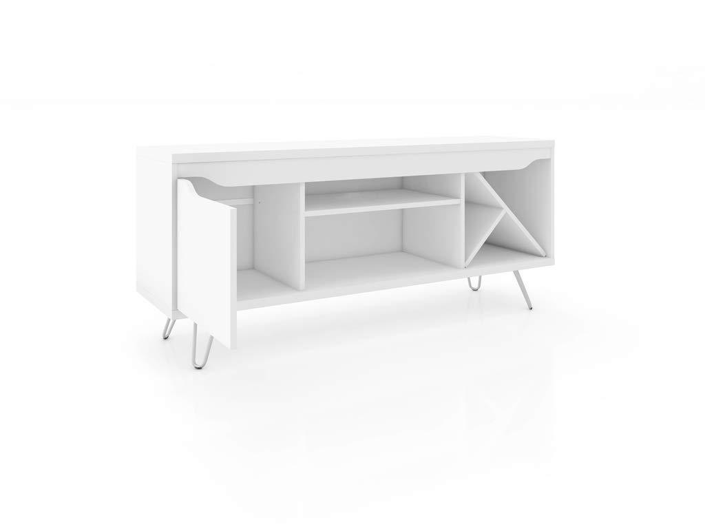 Manhattan Comfort 216BMC6 Baxter Mid-Century- Modern TV Stand with Wine Rack in White, 23.03 x 53.54 x 14.17 in.