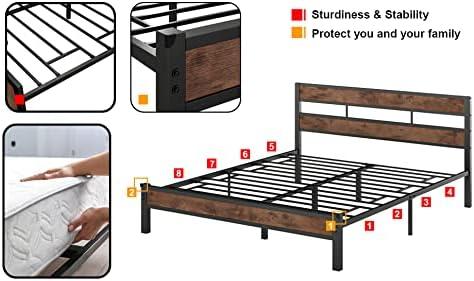 Estructura de Cama de Plataforma de Metal con Cabecera Resistente, sin Ruido, Tamaño Queen