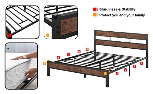 Platform Metal Bed Frame with Headboard Heavy Duty, Noise-Free, Queen