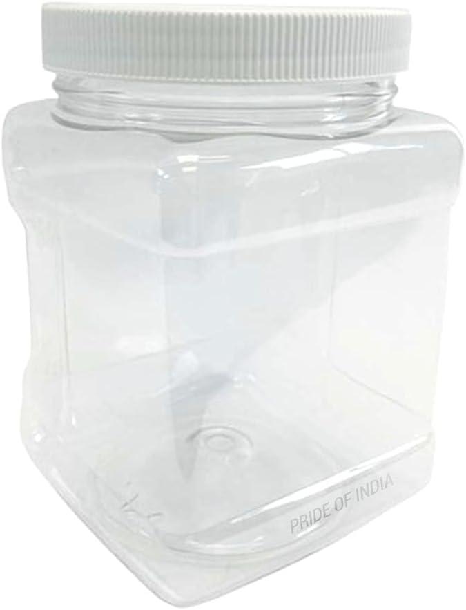 Pride Of India Clear Food Grade PET Plastic Square Grip Storage Jar w/Cap