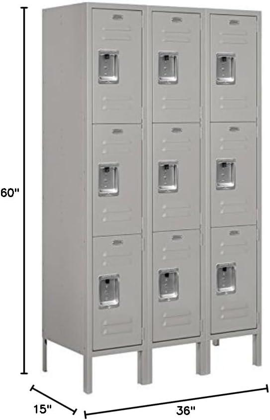 Gray Triple Tier Metal Locker with Flat Panel Doors
