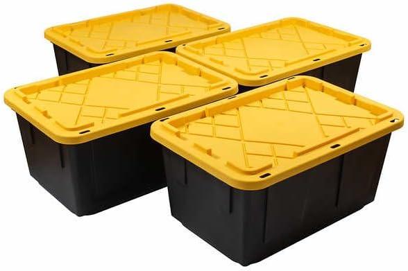 K2 Enterprises Extreme Duty 27 Gal. Tough Storage Bin in Black 4 pack with Lids (27HDB4)