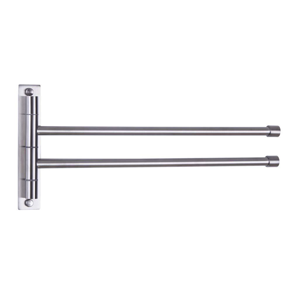 Stainless Steel Swing Out Towel Bar 2-Bar Folding Arm Swivel Hanger Bathroom Storage Organizer Rustproof Wall Mount Brushed Finish