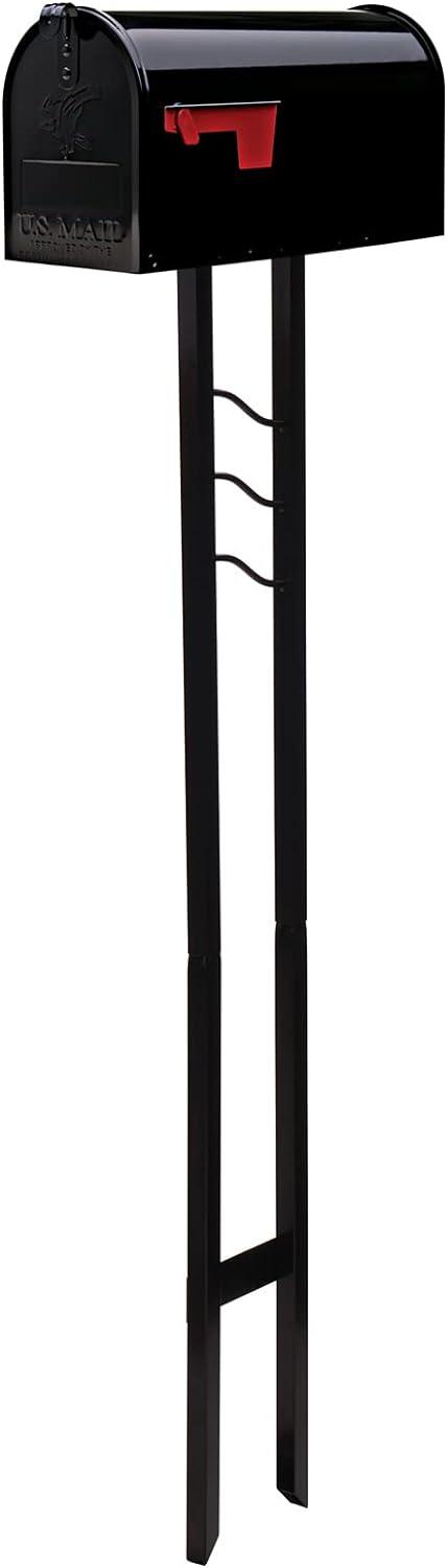 Medium Black Steel Post Mount Mailbox with Decorative Scroll