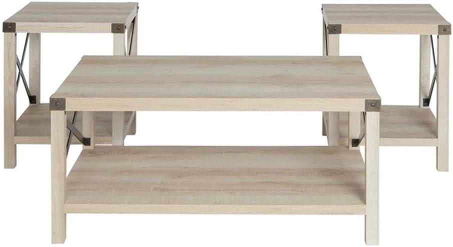 Home Square 4 Piece Set with TV Stand, Coffee Table and 2 End Tables in Oak
