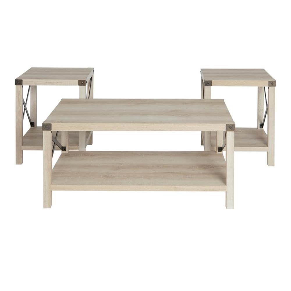 Home Square 4 Piece Set with TV Stand, Coffee Table and 2 End Tables in Oak
