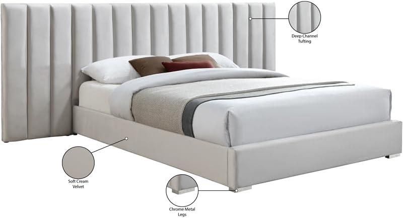 Meridian Furniture Pablo Cream Velvet Queen Bed with Chrome Metal Legs