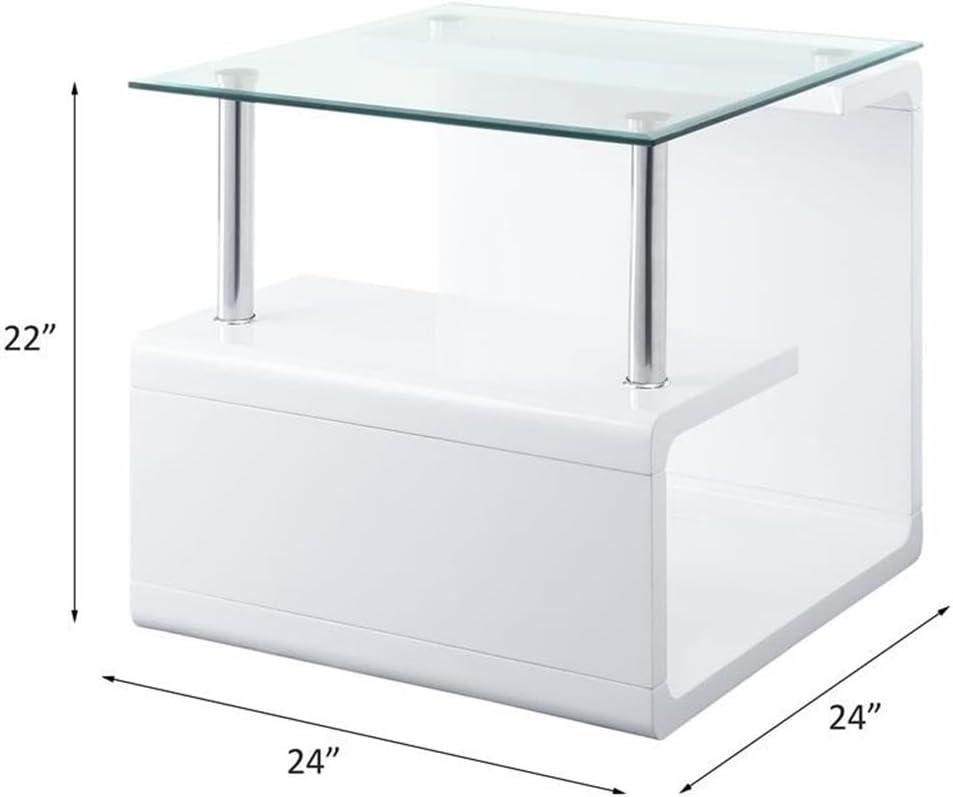 24" Nevaeh High Gloss Finish Accent Table Clear Glass/White - Acme Furniture