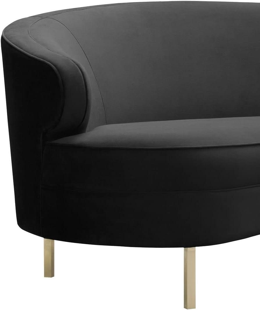 Baila Luxe Black Velvet 89'' Contemporary Sofa with Gold Legs