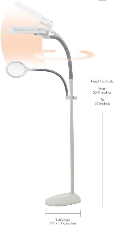 OttLite 18w EasyView Standing Floor Lamp with Optical Grade 3X Magnifier Attachment Arm & Flexible N