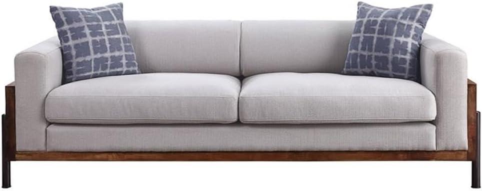 91" Pelton Sofa Fabric/Walnut - Acme Furniture: Linen Upholstery, Wood Frame, Metal Legs