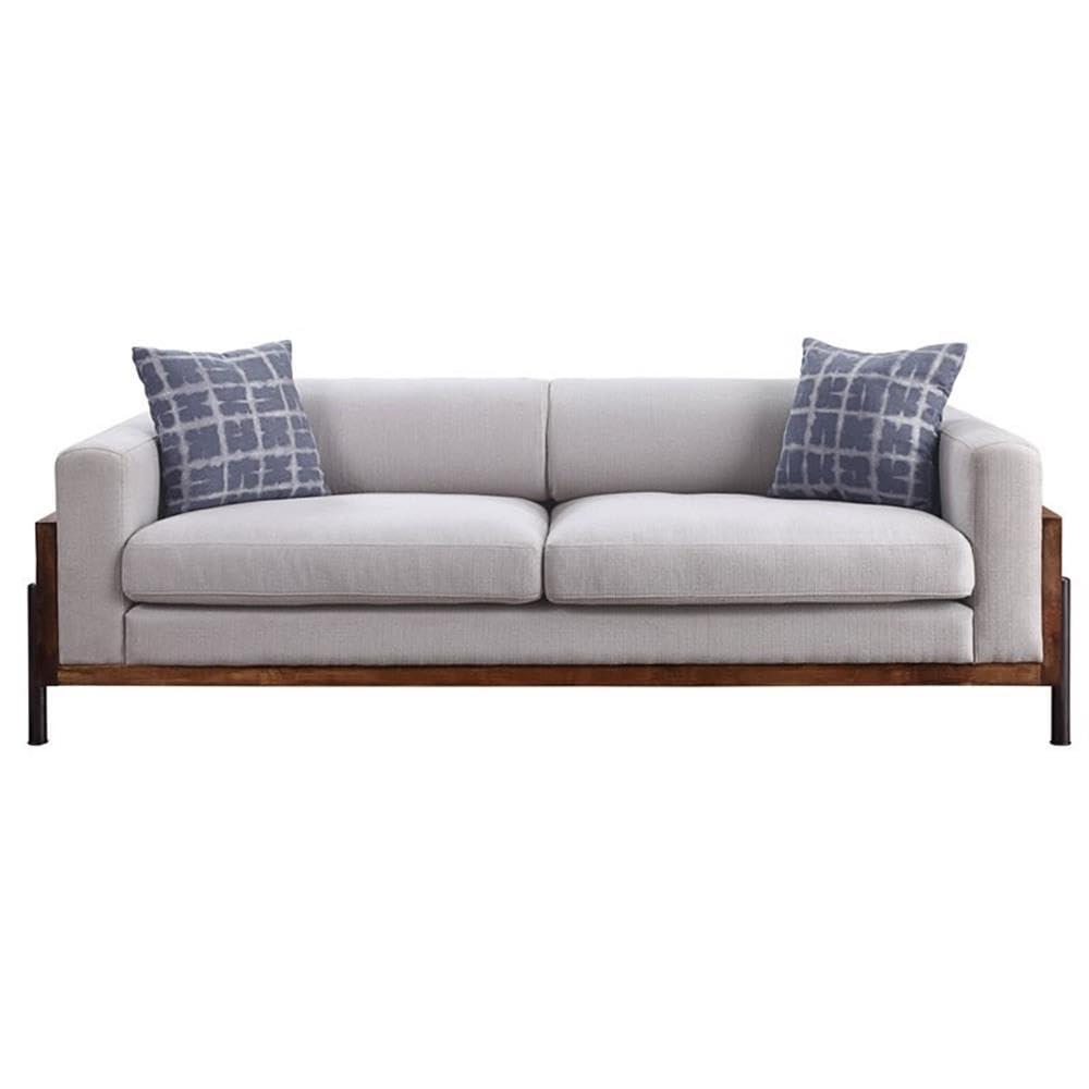 91" Pelton Sofa Fabric/Walnut - Acme Furniture: Linen Upholstery, Wood Frame, Metal Legs