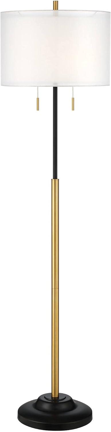 Black and Brass Metal Floor Lamp with Linen Shade