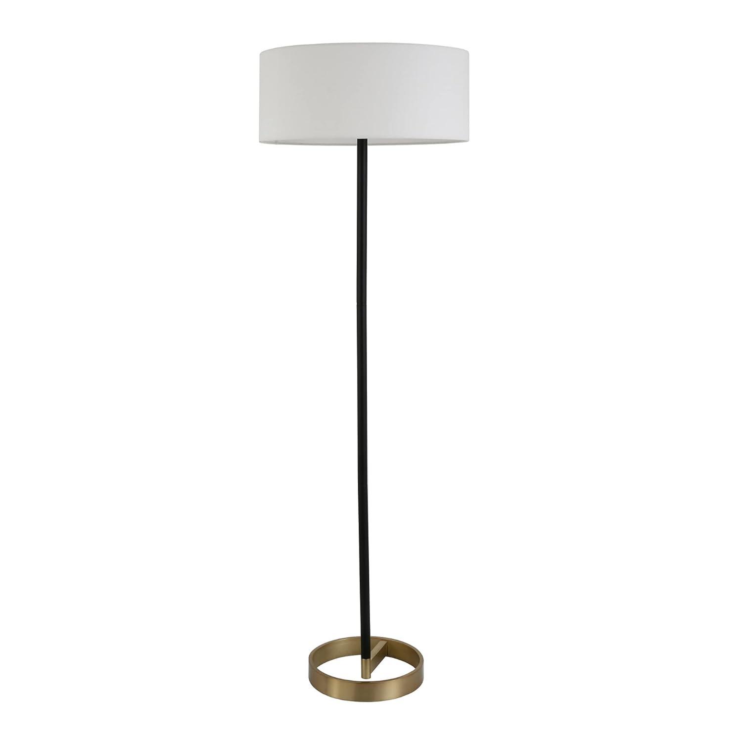 Henn&Hart 20" Matte Black/Brass Metal/Fabric Floor Lamp